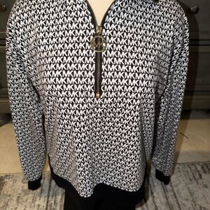 Michael Kors Monogram Black and White Zip-Up Sweater